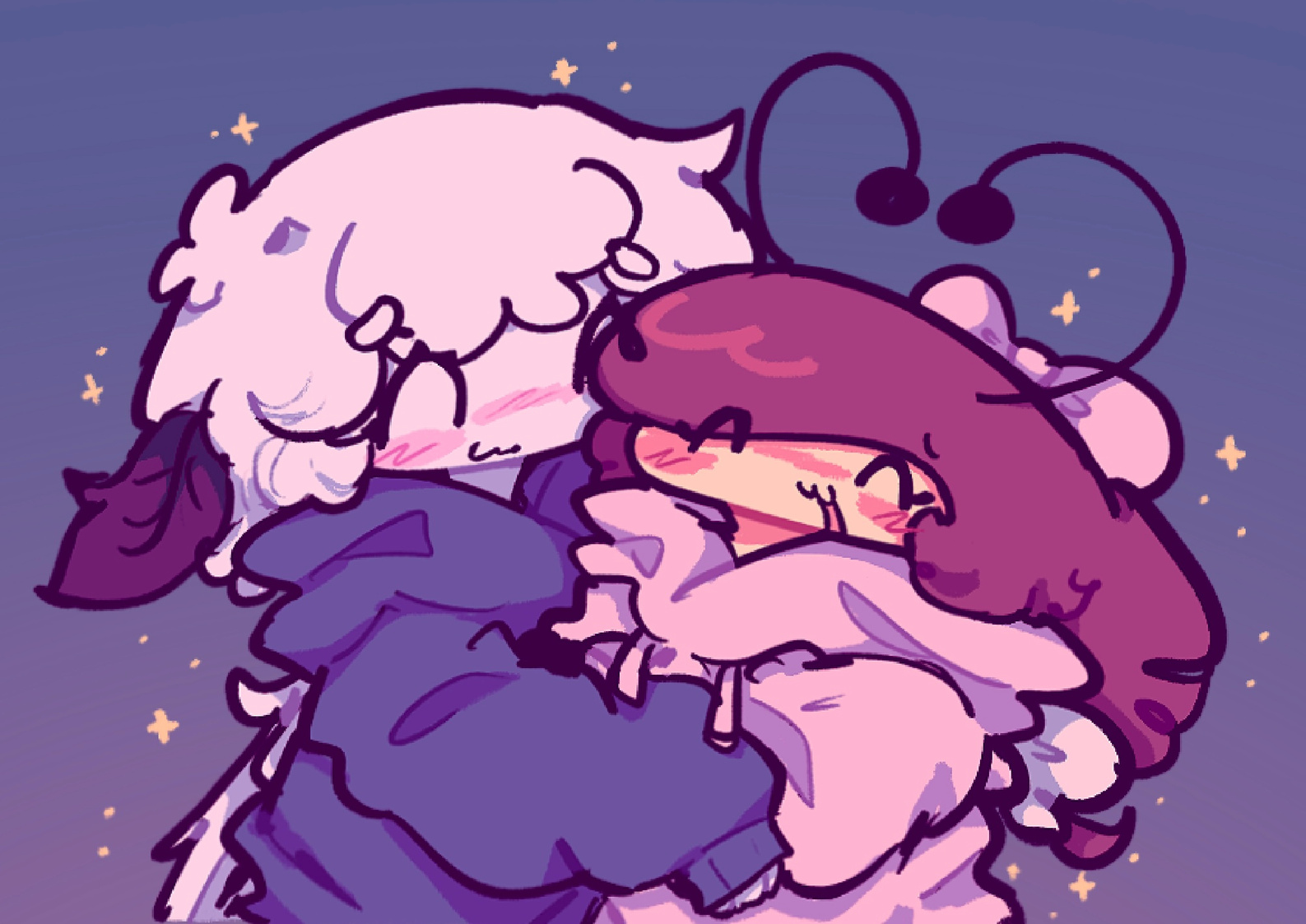 cuddling in their sweaters :3