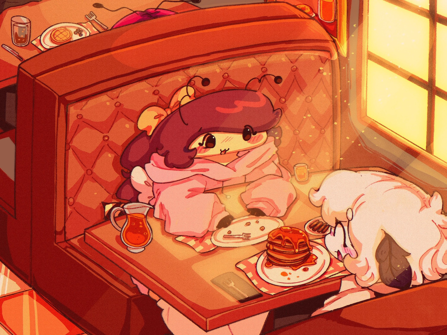 i am super duper proud of this . they r on a date at the cafe during a calm morning . i wish i was third wheelinf them sorry .ππ