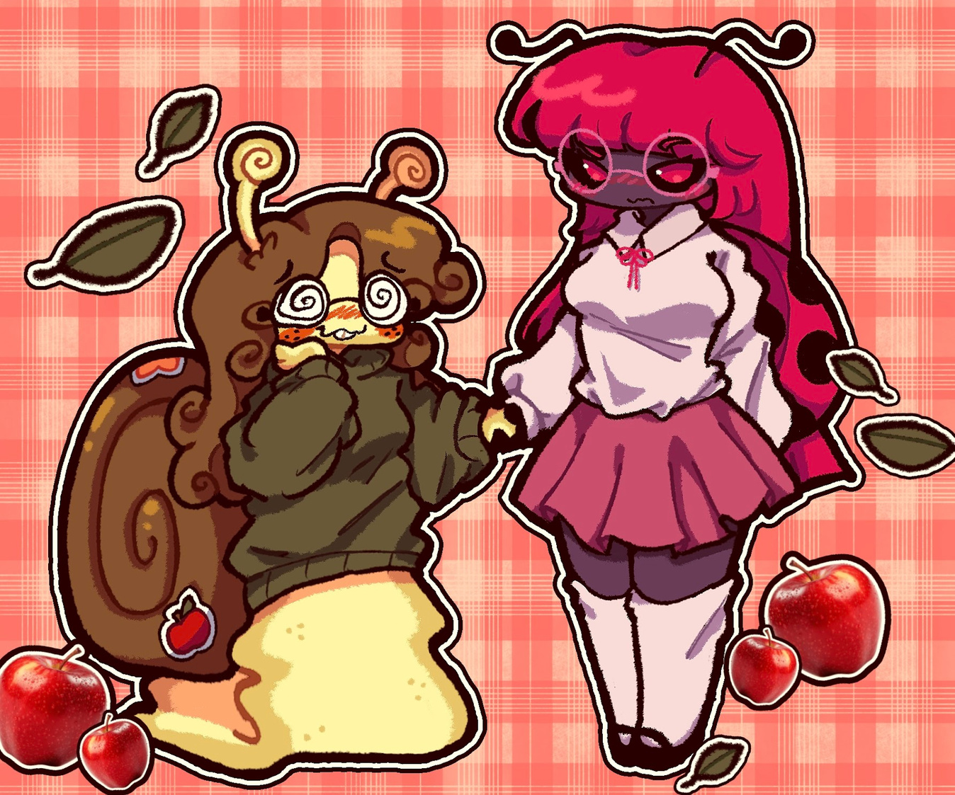 I HAVENT INTRODUCED THEM YET HERE BUT !!! this is gale the snail and cherry the ladybug !! MORE bug yuri u guysss ππ