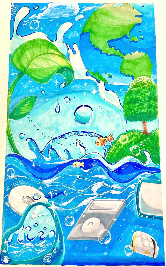 frutiger aero art piece i did 4 my portfolio class, i am superrrr proud of this :3