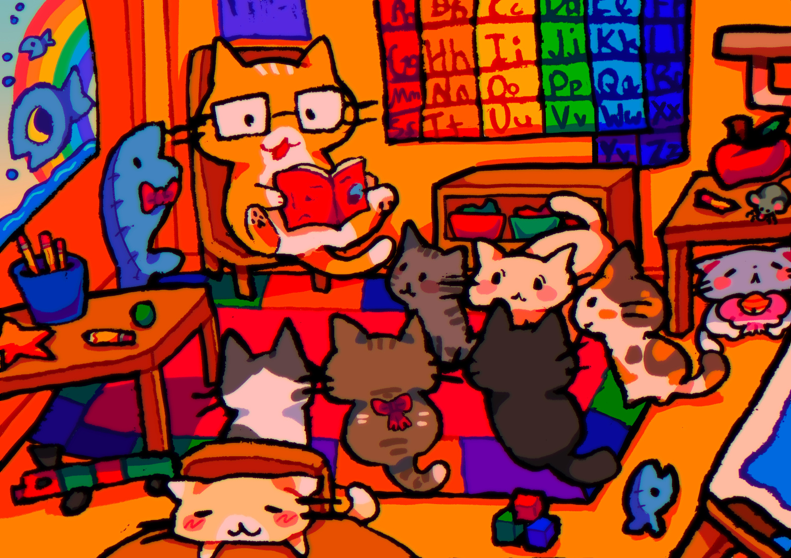 art project for my portfolio class that correlates w my theme nostalgia :3 itβs called kittergarten !