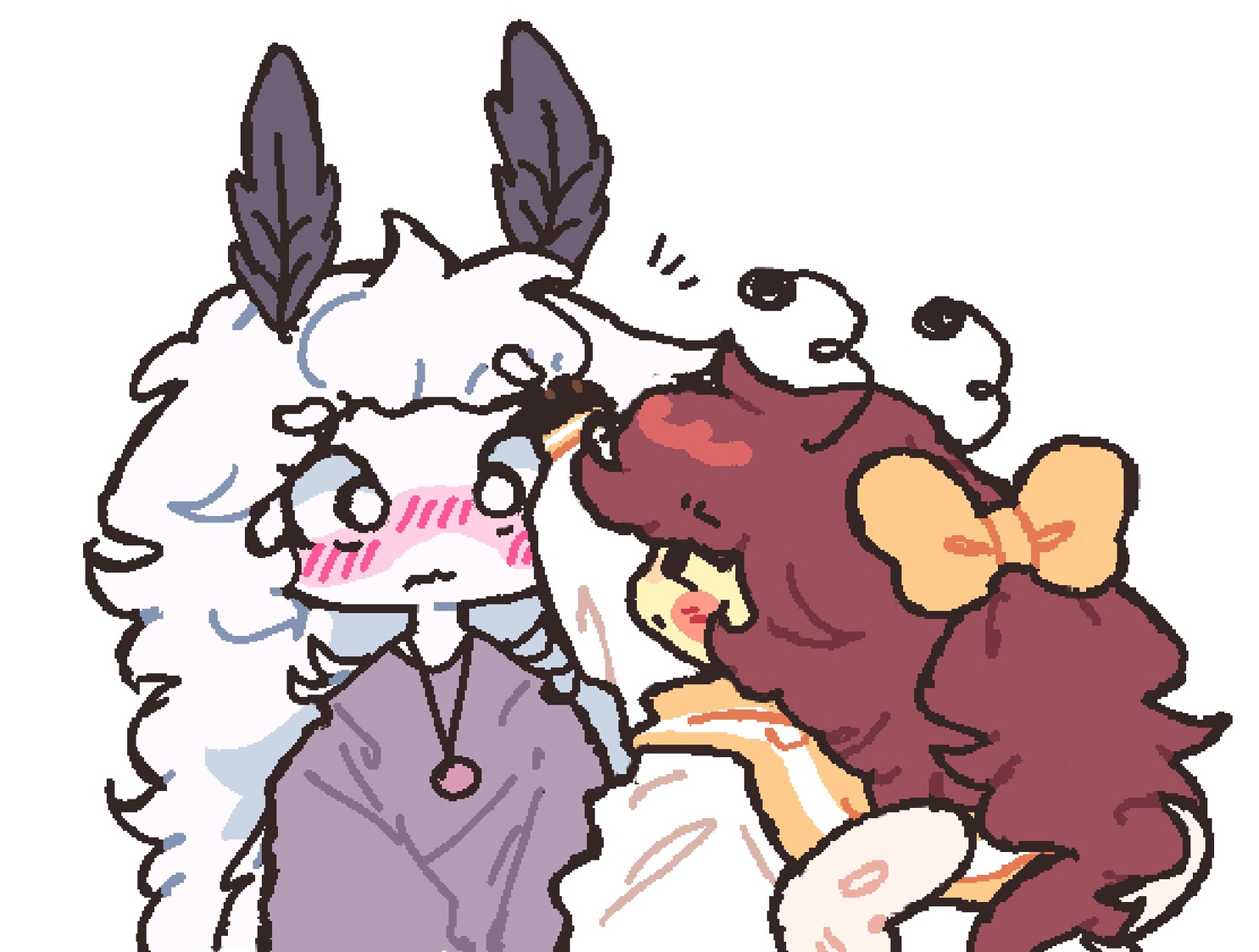 maple lifting up lilacs bangs for whatever reason ...........is her forehead big or not ?